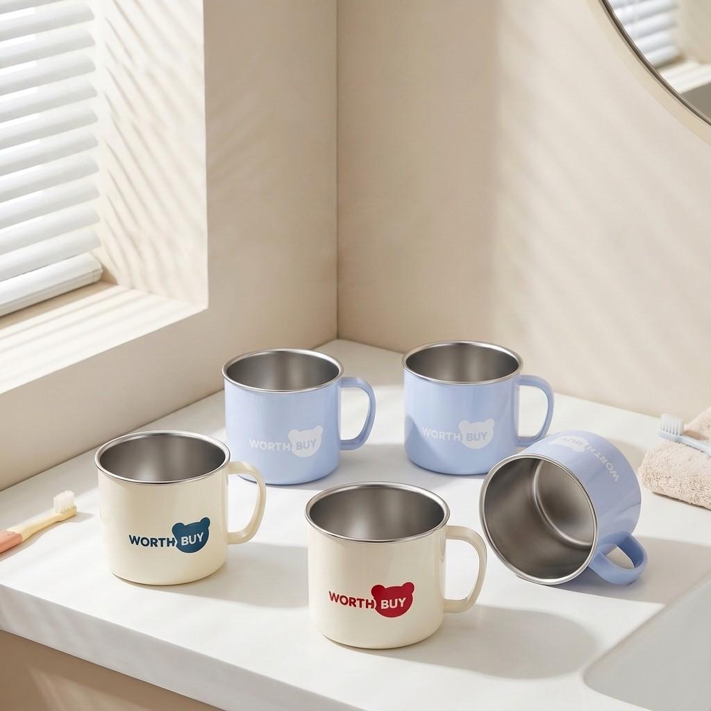 316 Stainless Steel Bathroom Tumbler Cup Toothbrush Mug with Anti-Scald Handle Detachable Travel Drinking Home Bath Accessories