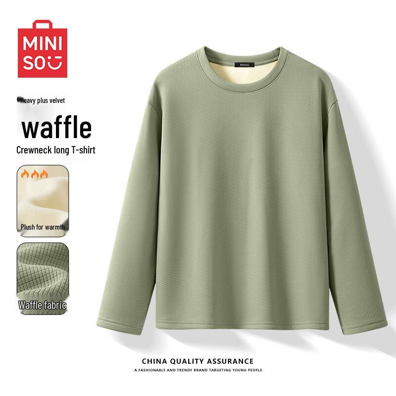 MINISO Men s Fleece Lined Waffle Knit Long Sleeve Base Layer T-Shirt 3XL