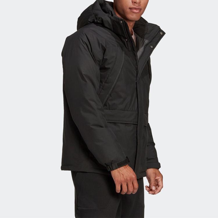 Adidas Warm Outdoor Sports Zip-Up Hooded Down Jacket Men Jackets Black GK0667