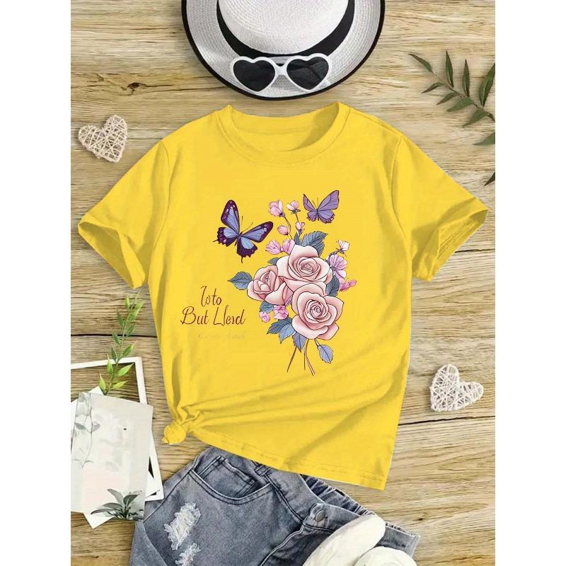 Европейские размеры Девочки Футболка с принтом 98cm жёлтый