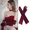 Hot 1Pair Christmas Party Noble Banquet Style Women Velvet Long Dinner Dress Gloves Warm Driving Gloves