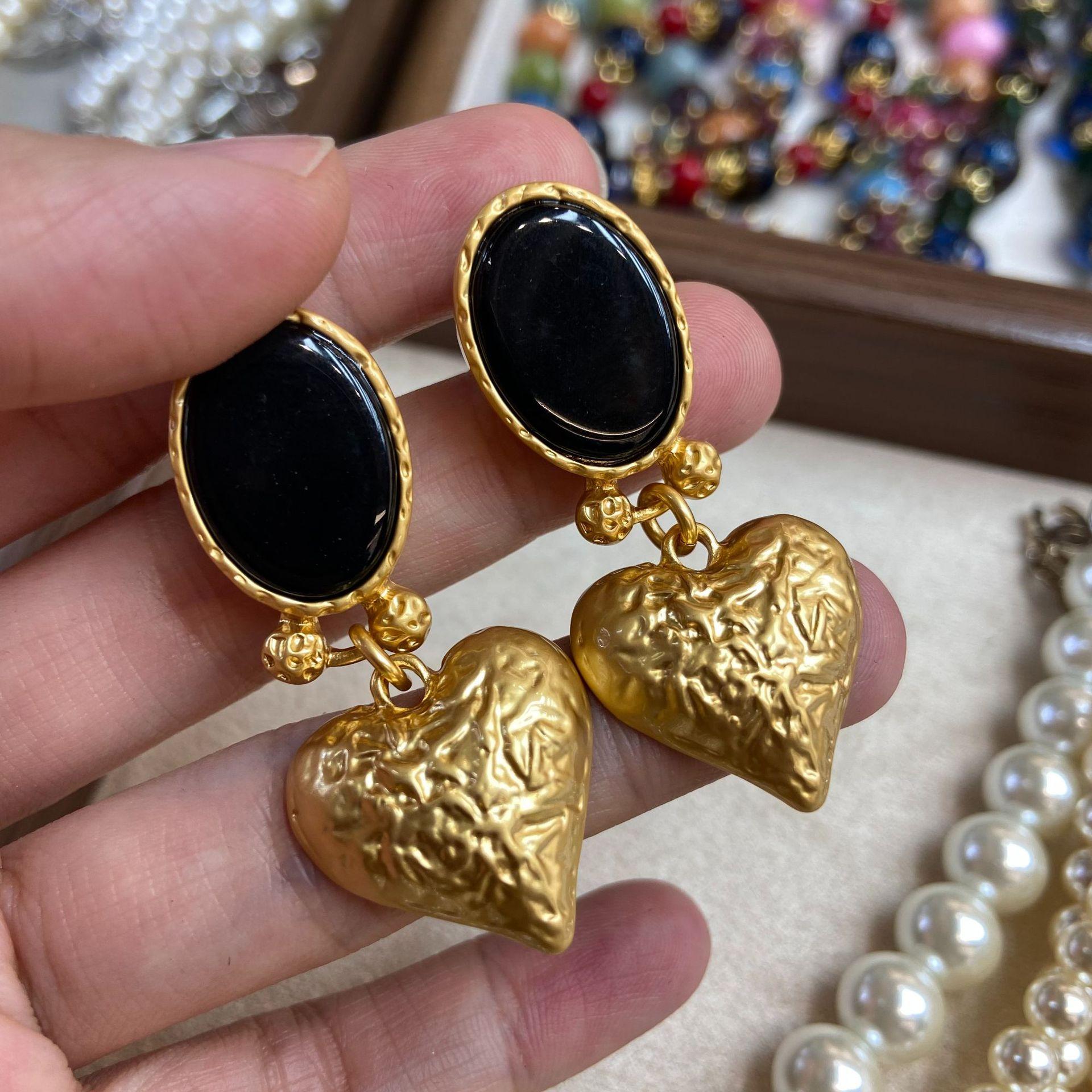 

Новинка~ Таинственный инкрустированный черный агатовый кулон любви, серьги, серьги, простая индивидуальность