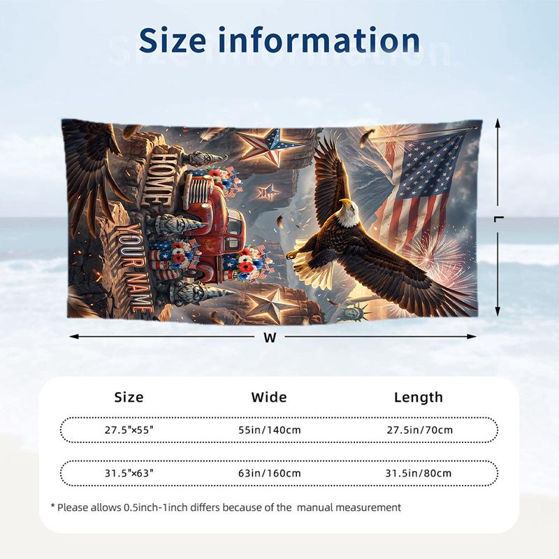 American Patriotic Theme Beach Towel Personalized Custom Name & Text Soft Quick Dry Beach Towel for Swimming Travel