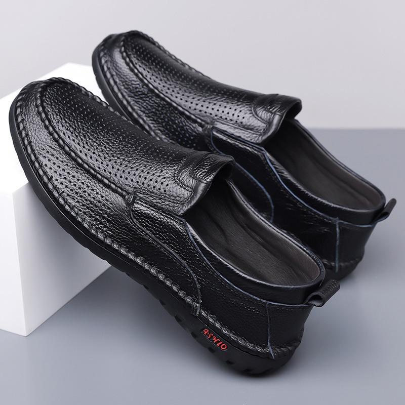 Mens Hollow Out Leather Shoes High Quality Cowhide Casual Shoe Breathable Business Shoes for Men Slip-On Driving Shoes Moccasins