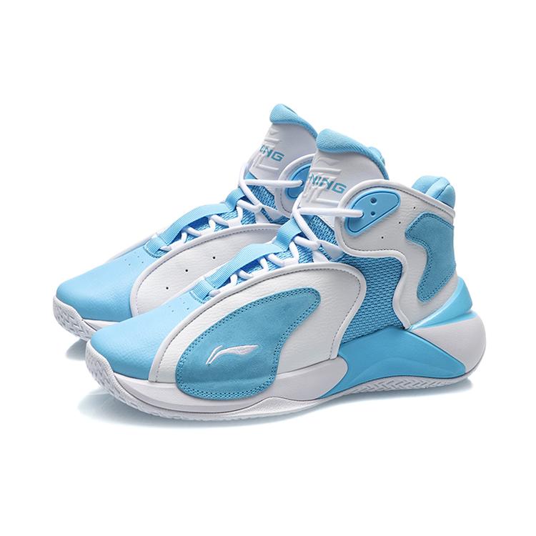 New LiNing Cushioning Abrasion Resistant Coverage Support High Top Vintage Basketball Shoes Blue White AGBR027-4
