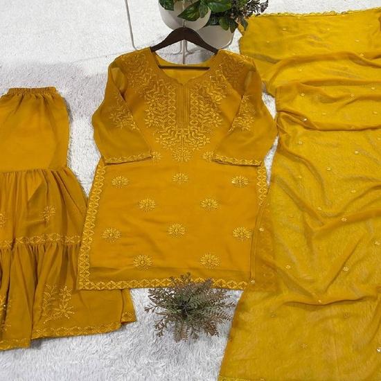 Glamorous Georgette Sequin Embroidered Festive Sharara Set