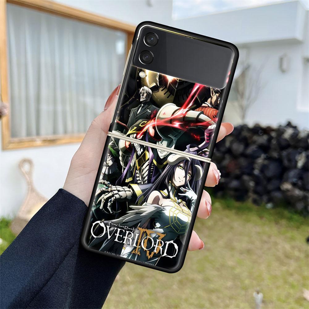 Case For Samsung Galaxy Z Flip 3 5G Black Hard Luxury ZFlip Phone Cover Fall Prevention Fashion PC Shell Overlord Skull Anime
