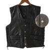 Black Leather Motorcycle Vest For Men Genuine Leather Punk Biker Vest Lace Button Autumn Sleeveless Jacket For Men