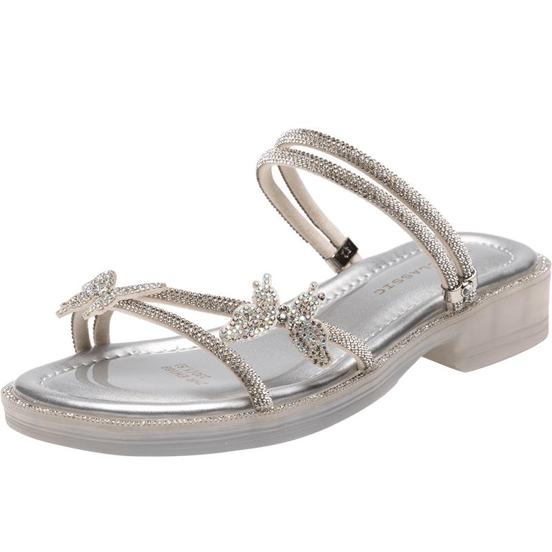 ZHR Women s EH169 Butterfly Rhinestone Flat Sandals 36