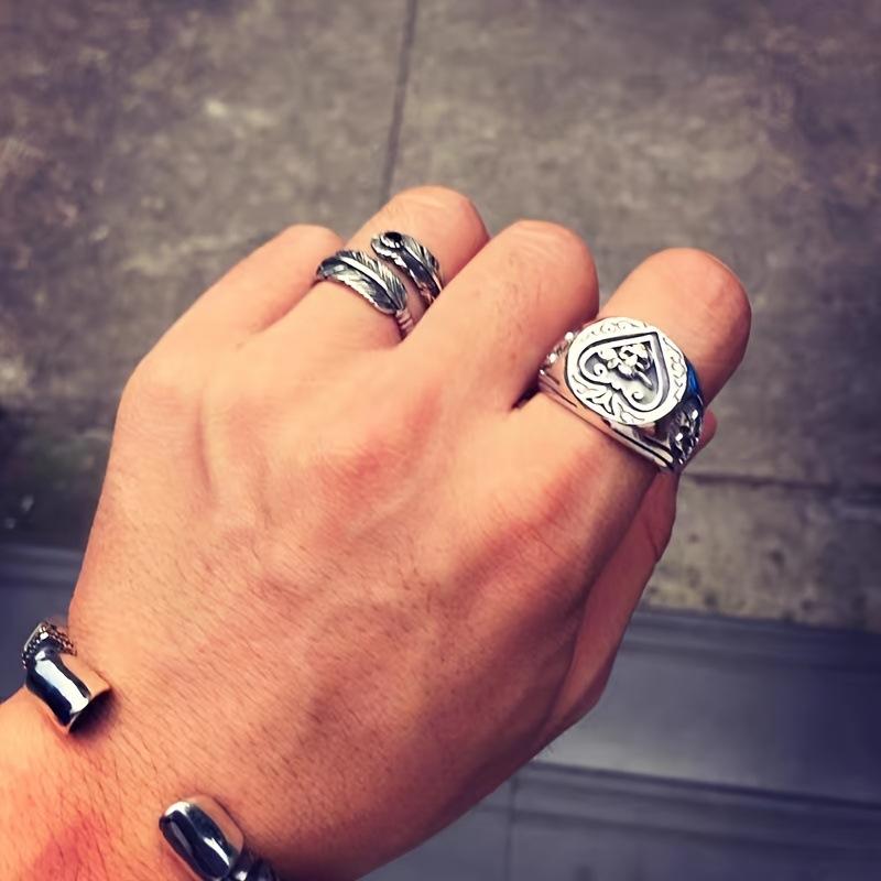 Ace of Spades Ring Retro Trendy Opening Spades Skull Index Finger Hip-Hop Ring Ornament for Large Men