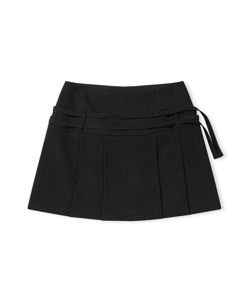 Ledeoli Double Strap Pleated Mini Skirt [Charcoal]
