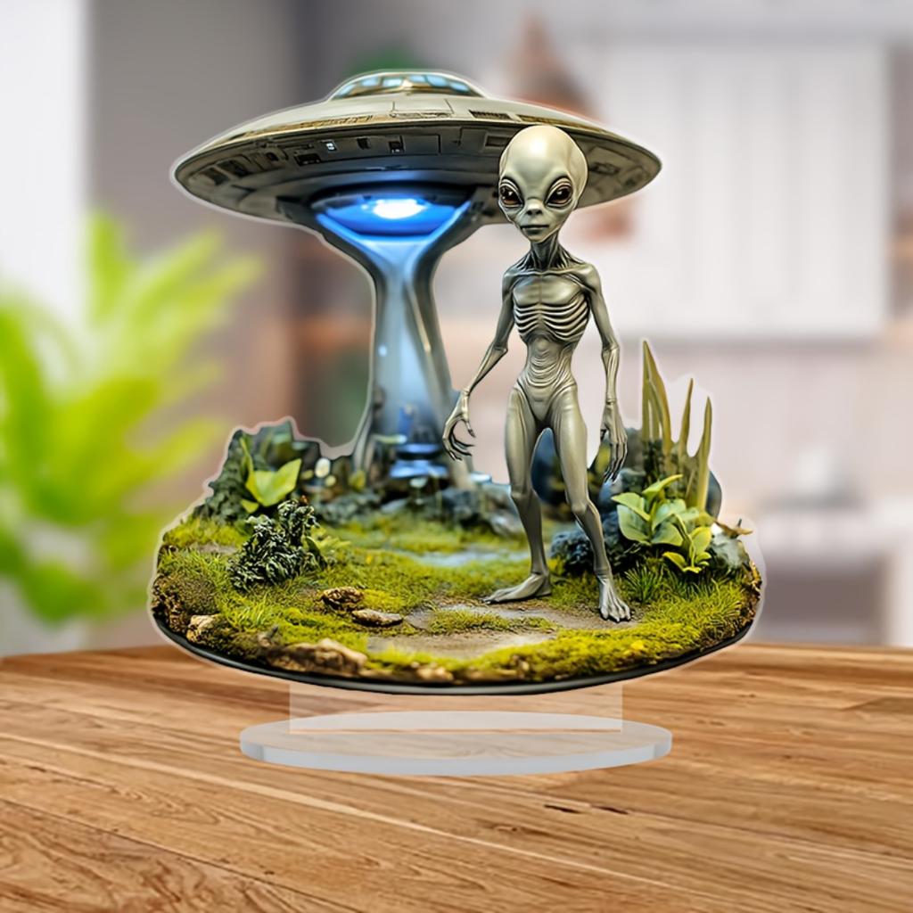 2D Ploché mimozemské UFO ve stylu Bernsteina Akrylová stolní ozdoba Boho Jemná práce Sci-Fi Dekorace Pro svátek Kancelářský prostor Místnost