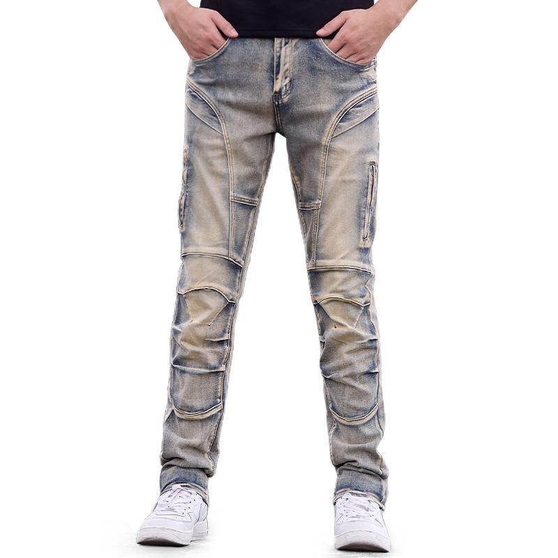 Top Men Wardrobe Heren Retro Stretch Kevlar Motorjeans - Scheurbestendige Casual Fietsbroek XL