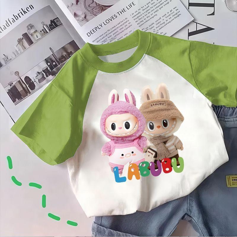 

2025 New LABUBU Printed Children s T-shirt, Girls Color Matching Short-sleeved, Summer Girls All-match Tops, Trendy LABUBU Cartoon Casual Clothing 160