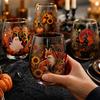 Bicchiere da vino senza stelo con stampa di zucche e caramelle di Halloween per feste festive e regali