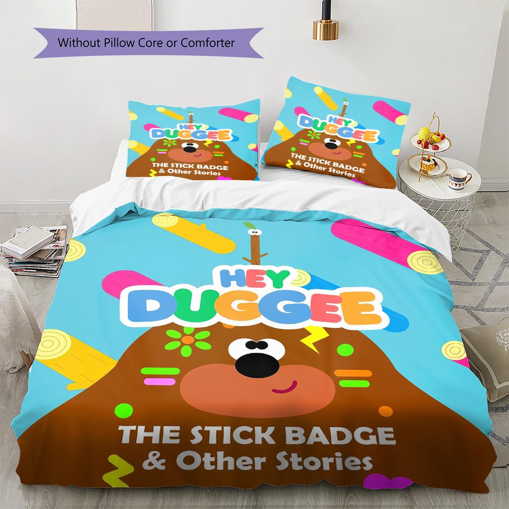 Hey Duggee Muster Bettwäsche Bettdecken-Set Heimdekoration Geschenk (1 Bettbezug + 2 Kissenbezüge (ohne Füllung))