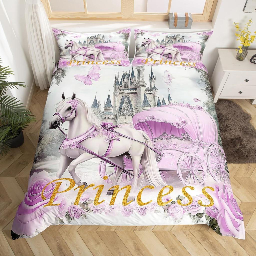 Castle Duvet Cover Sets For Girls Queen Twin Size Lightweight Down Quilt Covers Room Decor 2 Pillowcases 1 Duvet Cover No Quilt