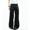 American heavy industry multi-zipper special-shaped waist jeans men's and women's high street vibe loose and thin straight micro-pull pants