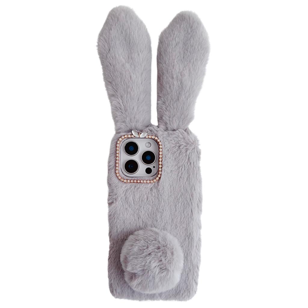 For iPhone 16 Pro Case Bunny Ears Furry Soft TPU Protective Phone Cover