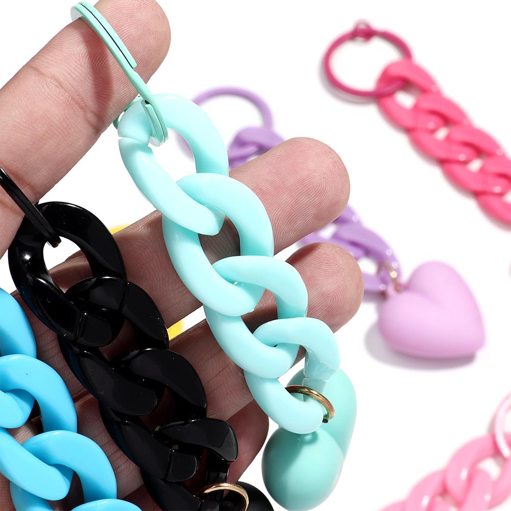 Handmade Heart Keychain Acrylic Plastic Link Chain Key Ring For Women Girls Handbag Pendant Accessorie Car Keys Jewelry Gifts