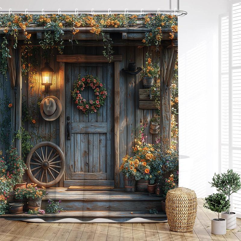 Vintage Italian Street Shower Curtain Arch Architecture Floral Plant Scenery Fabric Home Bathroom Decor Bath Curtains With Hooks