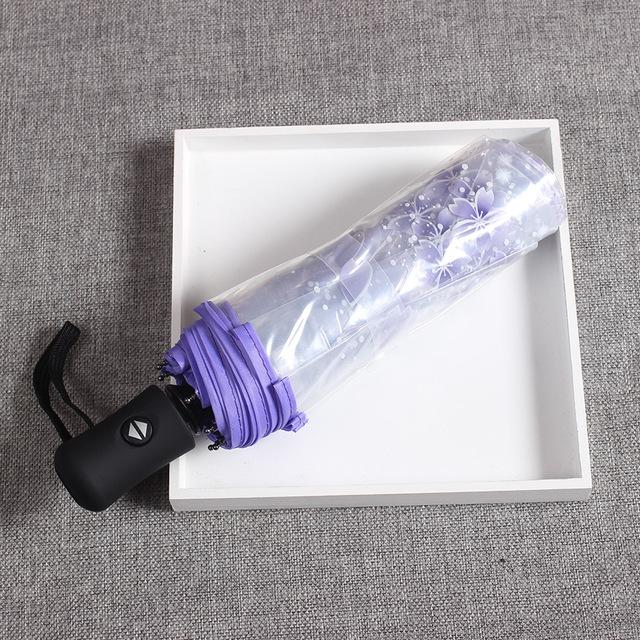 Paraguas plegable automático transparente con 8 varillas, paraguas de flores de cerezo, paraguas portátil para lluvia y sol, paraguas compacto para lluvia para mujer