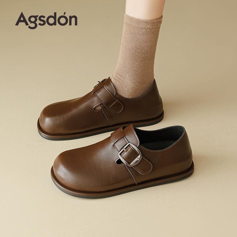 Augustine loafers women's 2025 new autumn thick-soled one-pedal soft-soled flat-soled brown commuter small leather shoes