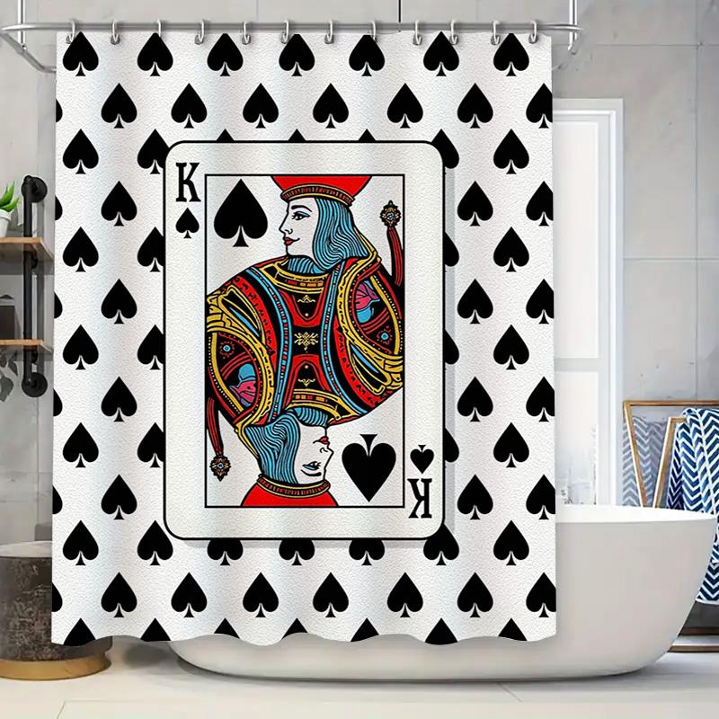 King Spade Shower Curtain With Card Design: Unique Bathroom Decor For Gamblers Poker Enthusiasts Black White Red Blue Colorful K