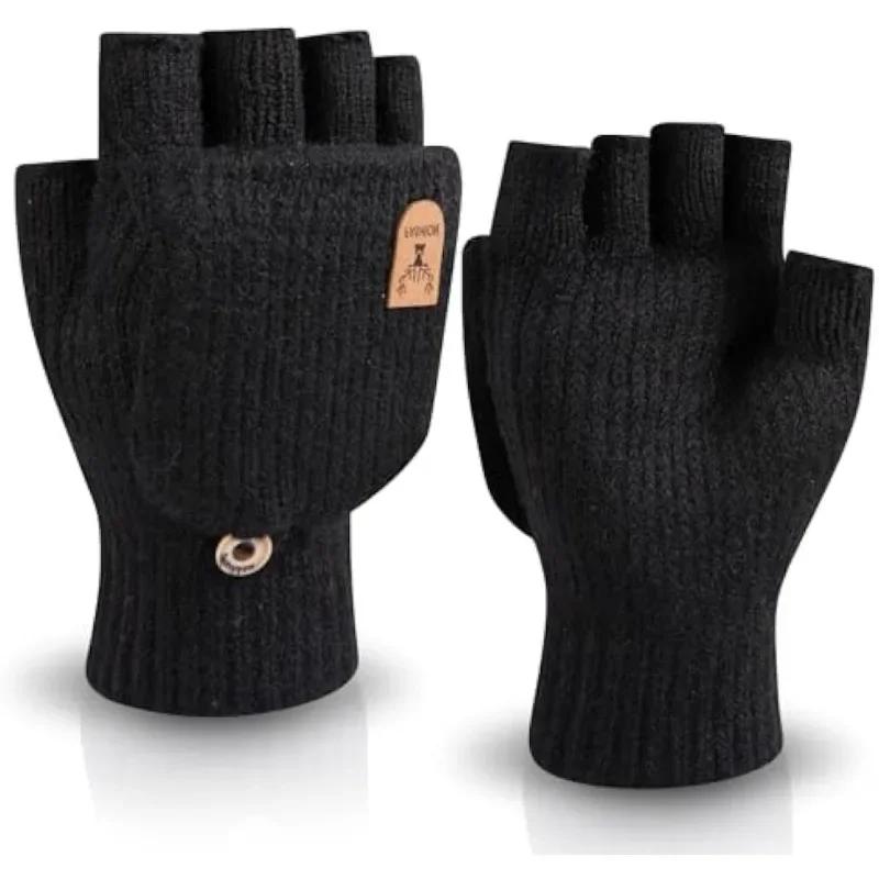 Women Winter Half Finger Thick Warm Gloves, Fashion Plush Flip Knitted Gloves Suitable For Outdoor Sports