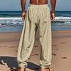 Spring Summer Men's Solid-color Cotton and Linen Casual Long Pants Hawaiian Beach Loose Sports and Breathable Street Pa