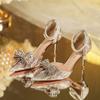 Spring Summer Fashion Pointed Toe Sandals Women's Rhinestone Pearl Butterfly Gold Silver High Heels Party Wedding Heeled Shoes