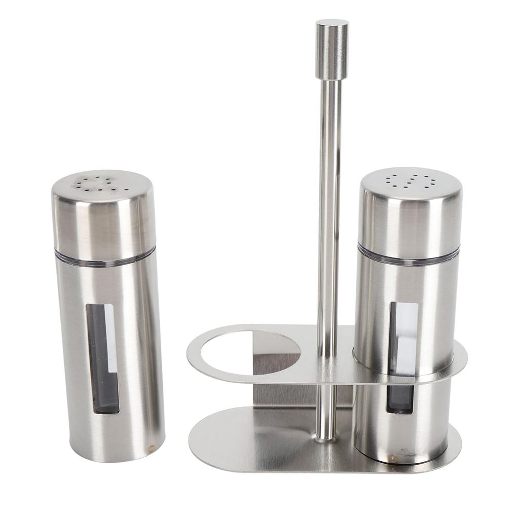 2PCS Salt and Pepper Shakers Set 304 Stainless Steel Sugar Spice Seasoning Bottle with Base Stand for Kitchen Restaurant