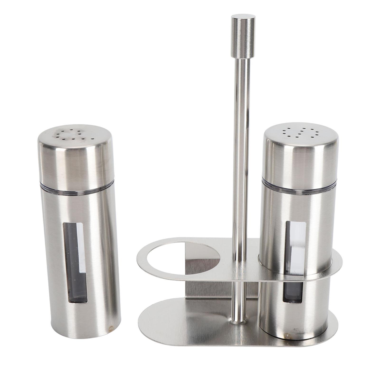 

2PCS Salt and Pepper Shakers Set 304 Stainless Steel Sugar Spice Seasoning Bottle with Base Stand for Kitchen Restaurant Type 1