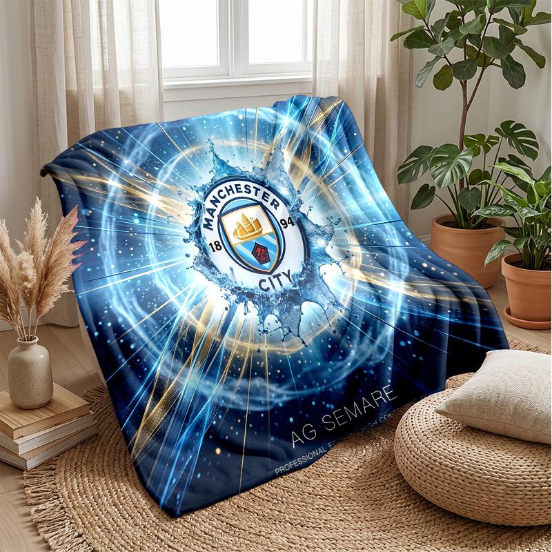 Manchester City Theme Blanket Soft Flannel Blanket Plush Throw Blanket Cozy Sofa Bed Blanket for Home Decor