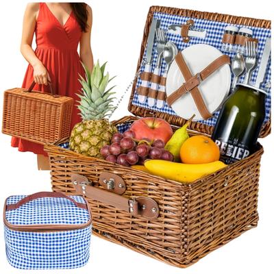 Geflochtener Picknickkorb für 4 Personen, Besteckset, Geschenk für einen romantischen Ausflug