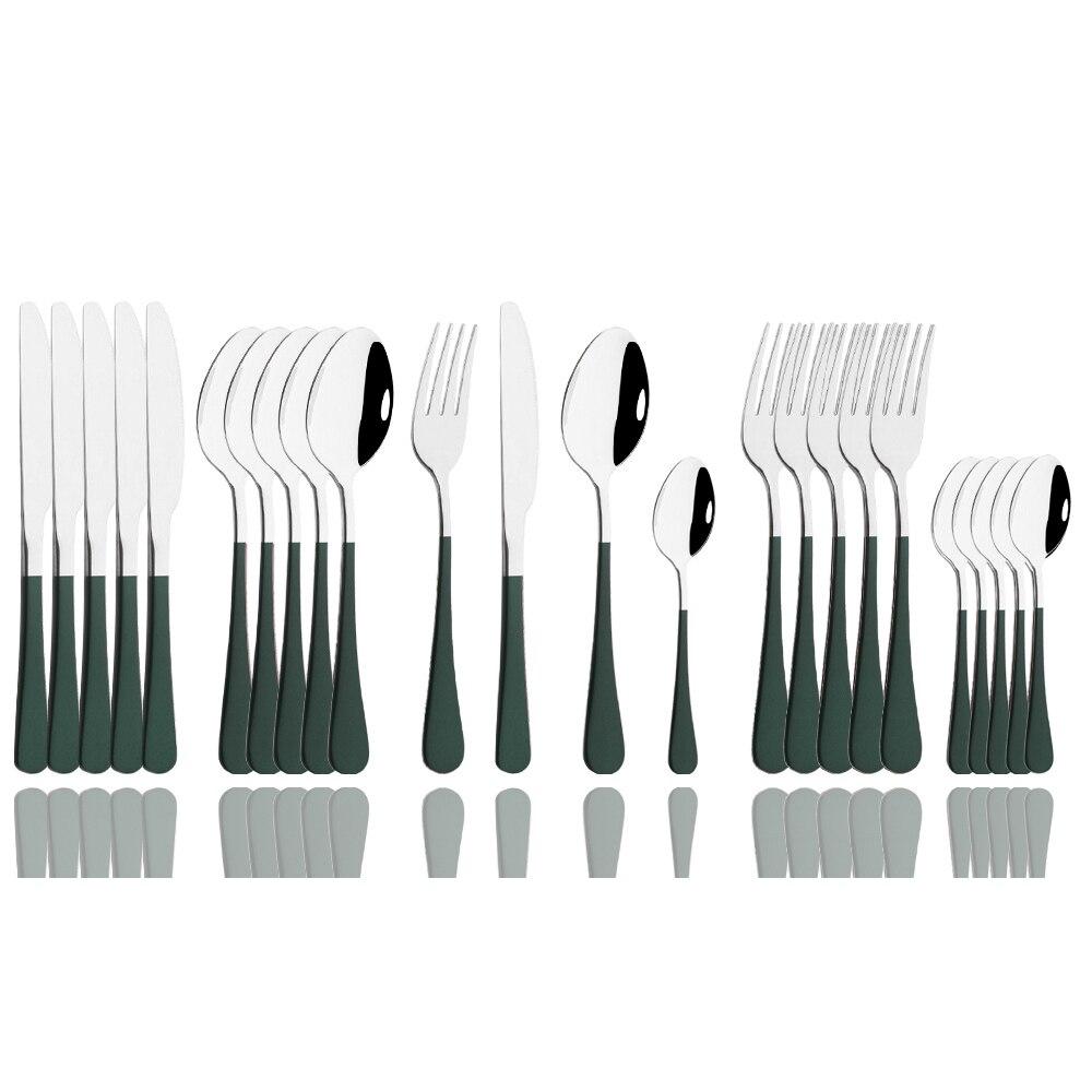 24Pcs Mirror Polished Blue Cutlery Set Stainless Steel Dinnerware Set Knife Fork Coffee Spoon Tableware Set Kitchen Dinner Silverware Set