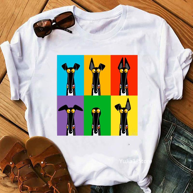 Vintage Circle Greyhound Dog Print T Shirt Women Cute Pet Graphic Short Sleeve Casual Summer Dog Lover Streetwear Tee