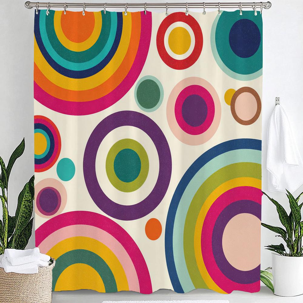 1pc Modern Minimalist Color Dot Pattern Shower Curtain,Bathroom Decorative Curtain, Printed Fabric Home Curtain with Hooks