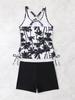 2026 Women's Coconut Tree Print Tankini Set with High-Waisted Briefs