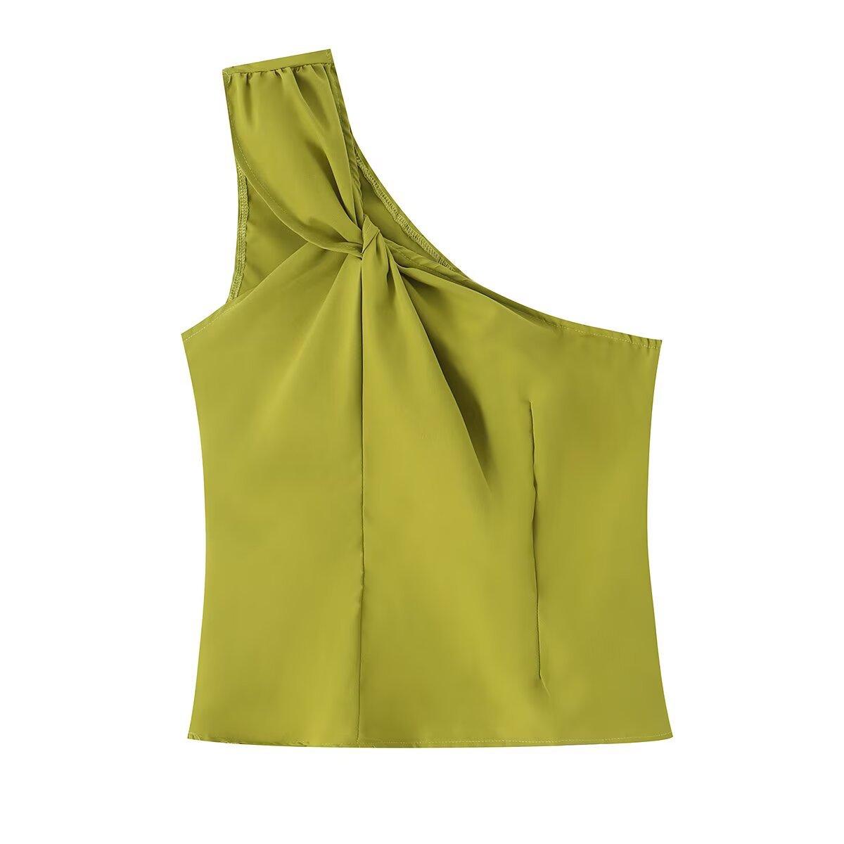 European and American style, new women s fashion, fashionable, versatile, fashionable one-shoulder knit shirt S
