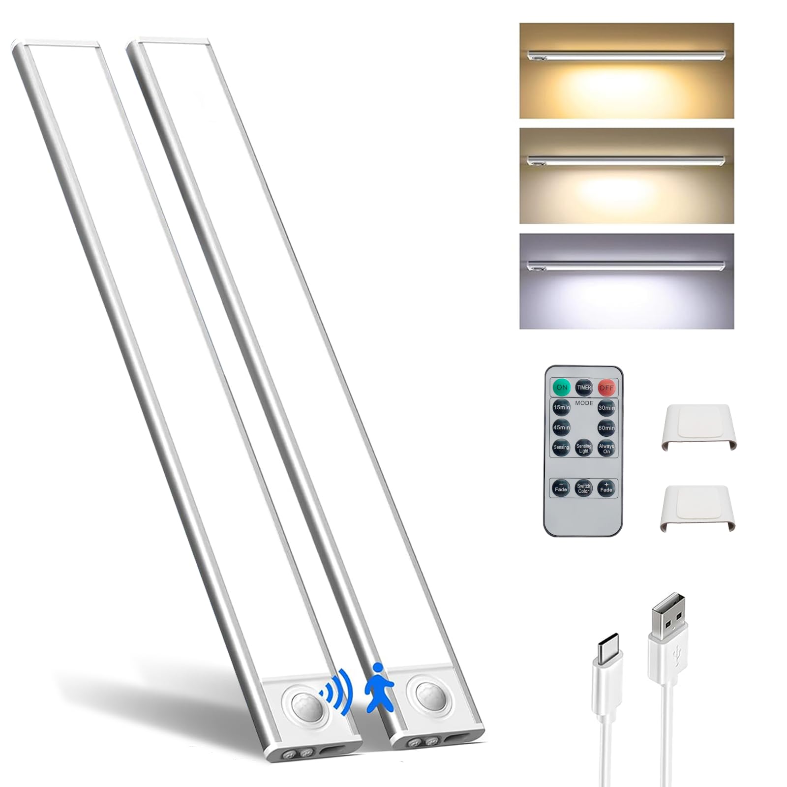 

Rechargeable LED Sensor Bar Light for and Hallway Kitchen, Closet, (3-Color Temperature, 20cm)