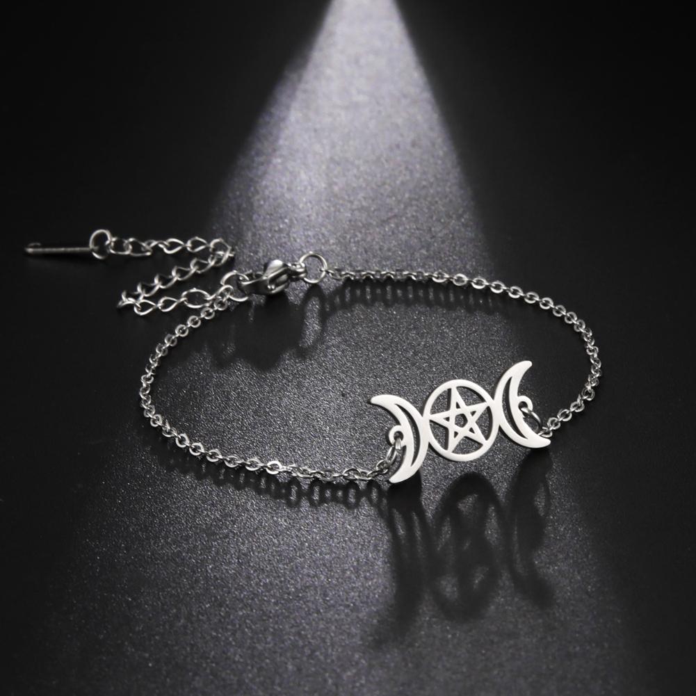 Náramek Tři měsíční bohyně pro ženy Muže Nastavitelná šňůrka Hekaté Spirální amulet Pohanská šperky Čarodějnice Luna Pentagram Přívěsek