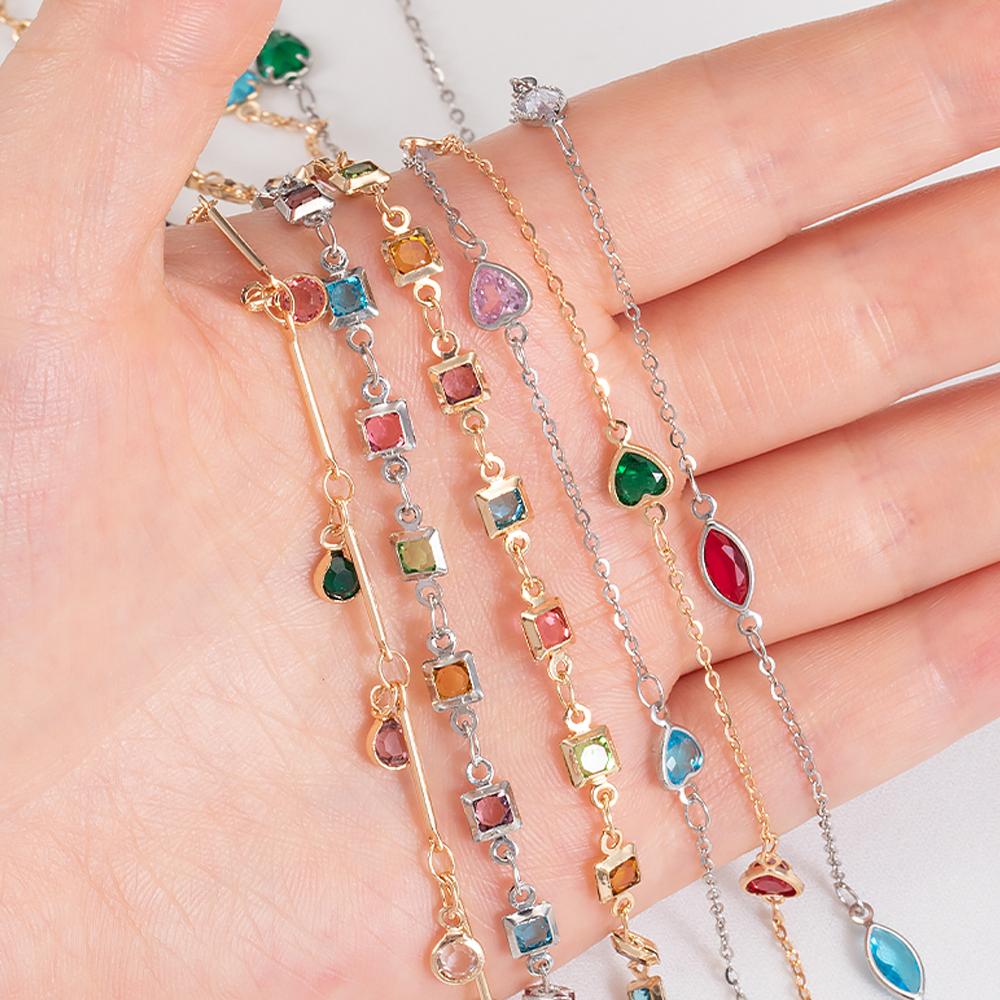 1Meter Crystal Glass Bead Copper Chains for Bracelet Necklace Jewelry Making DIY Colorful Charms Bohamian Handmade Accessories
