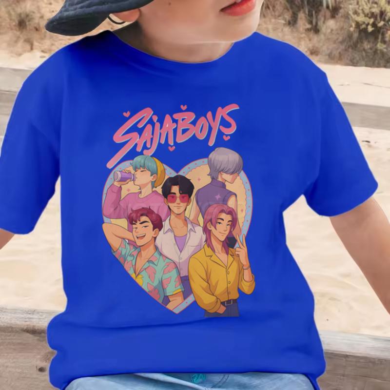 

K-pop Охотники на демонов Саджа Мальчики Футболки Детская одежда Летняя футболка с коротким рукавом K-pop Охотники на демонов Футболка Малышка Мальчик Повседневные топы 170cm синий