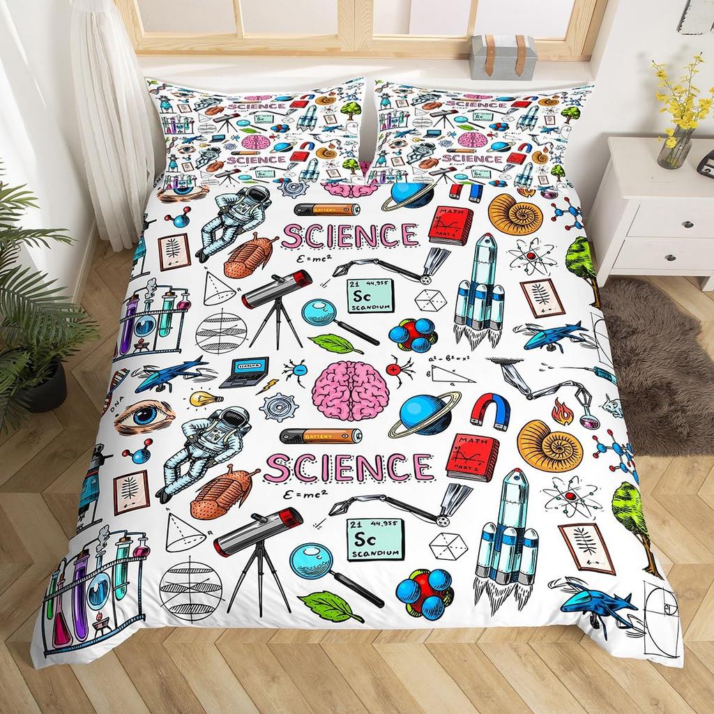 Science Formula Bedding Set Queen Chemical Elements Science Theme Duvet Cover for Boys Girls School Educational Dorm Room Decor