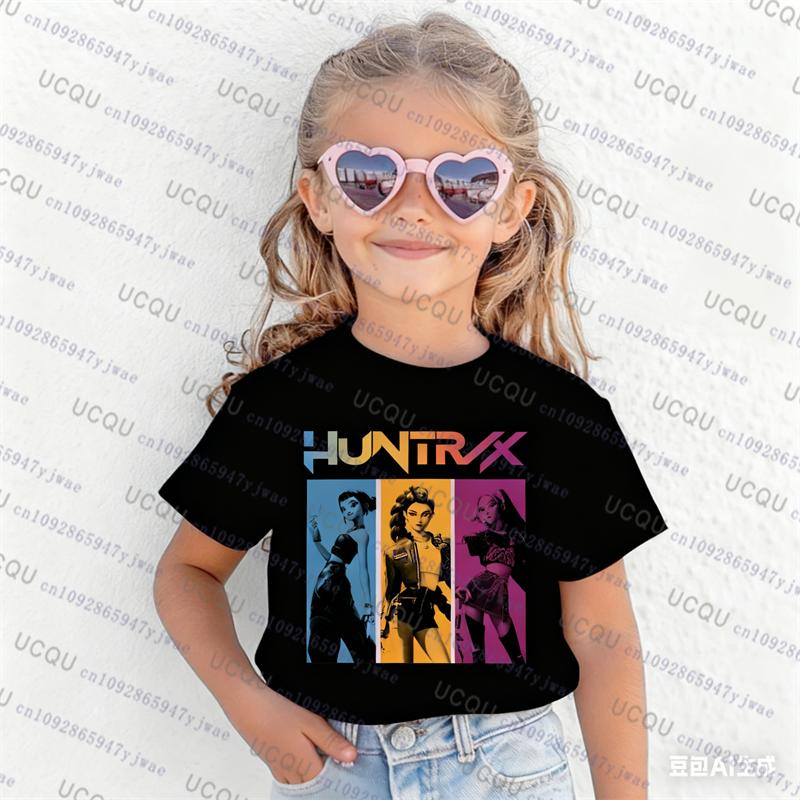 T-shirt a maniche corte Kpop Demon Hunters Genitore Figlio T-shirt Kpop Demon Hunters Carina Moda Casual Harajuku Cotone T-shirt per Bambini