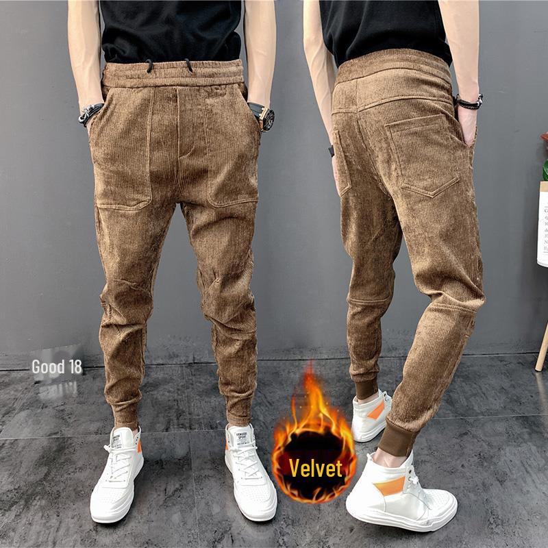Men's Slim-Fit Corduroy Harem Sweatpants - Plus Velvet, Spring/Autumn Style