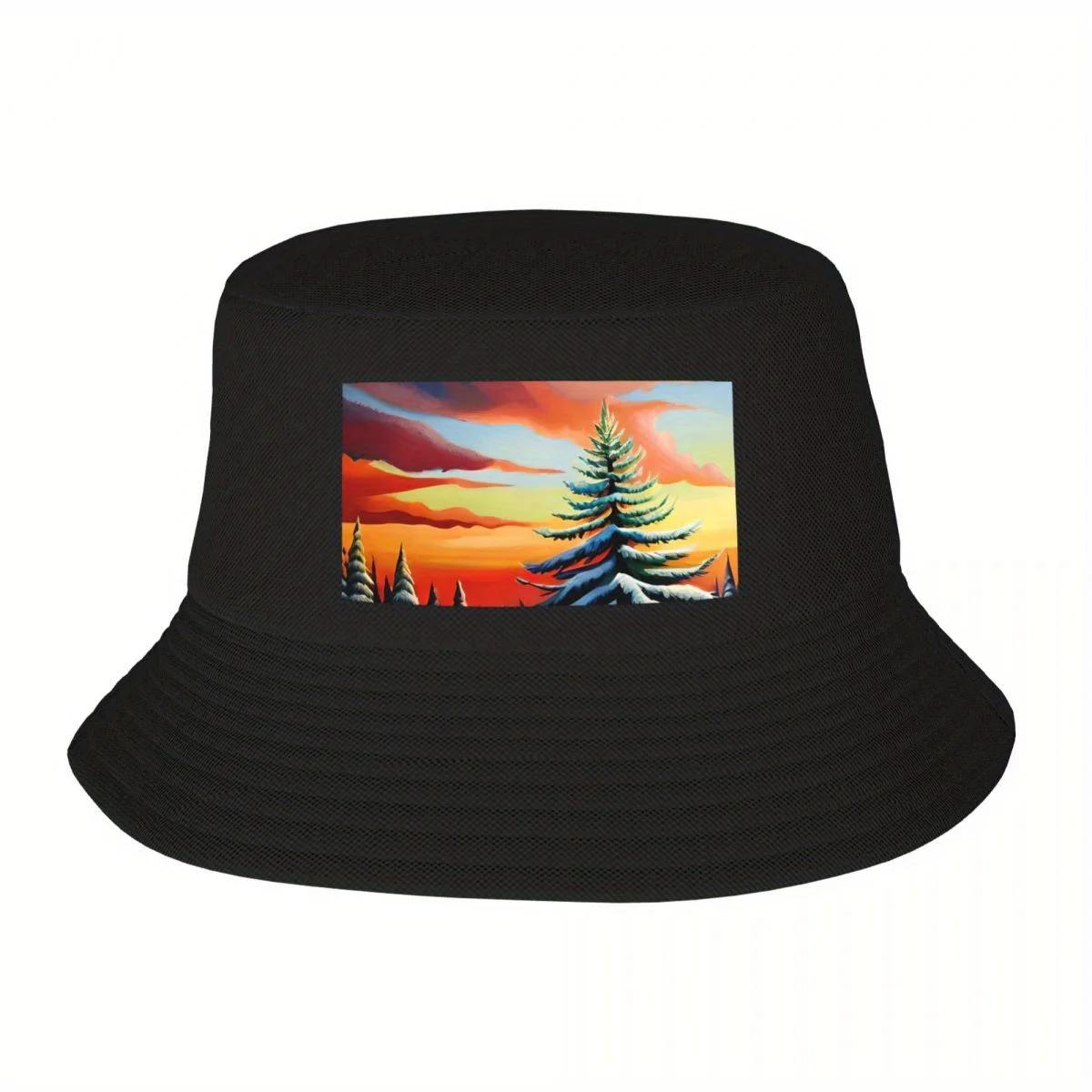 New Winter  Twilight Glow Christmas Tree Bucket Hat Hat Snap Back Hat Golf Hat Women Unisexs