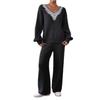 A Two-piece Woolen Suit for Women, Featuring A V-neck Loose Top, Solid-color Wide-leg Straight-leg Pants and A Sweater