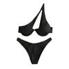 1Set Bikini Women's Solid-color One-shoulder  Tobikini Swimsuit